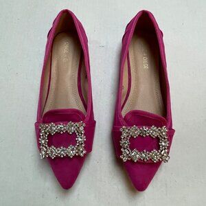 Chase And Chloe Shoes Flats Womens 8.5 Pink Faux Suede Rhinestone Pointy Toe